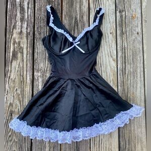 Frederick's of Hollywood Black & White Lace Bustier Mini Dress Lingerie Slip